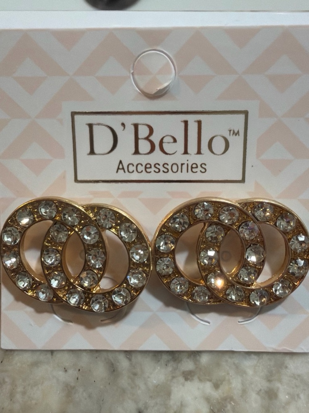 D'Bello Gold Crystal Double Circle Earrings